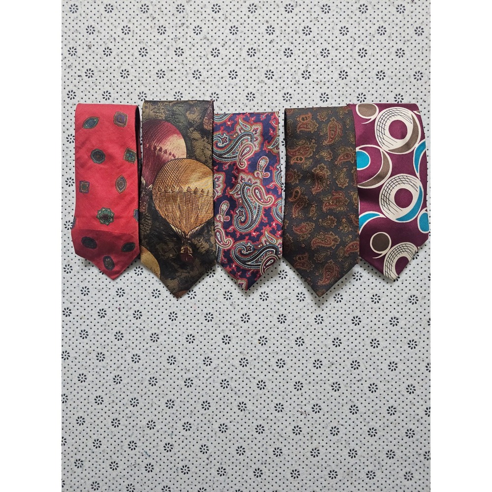 Lot of 5‎ Men's Silk Ties Paisley Hot Air Balloon Geometric Patterns
